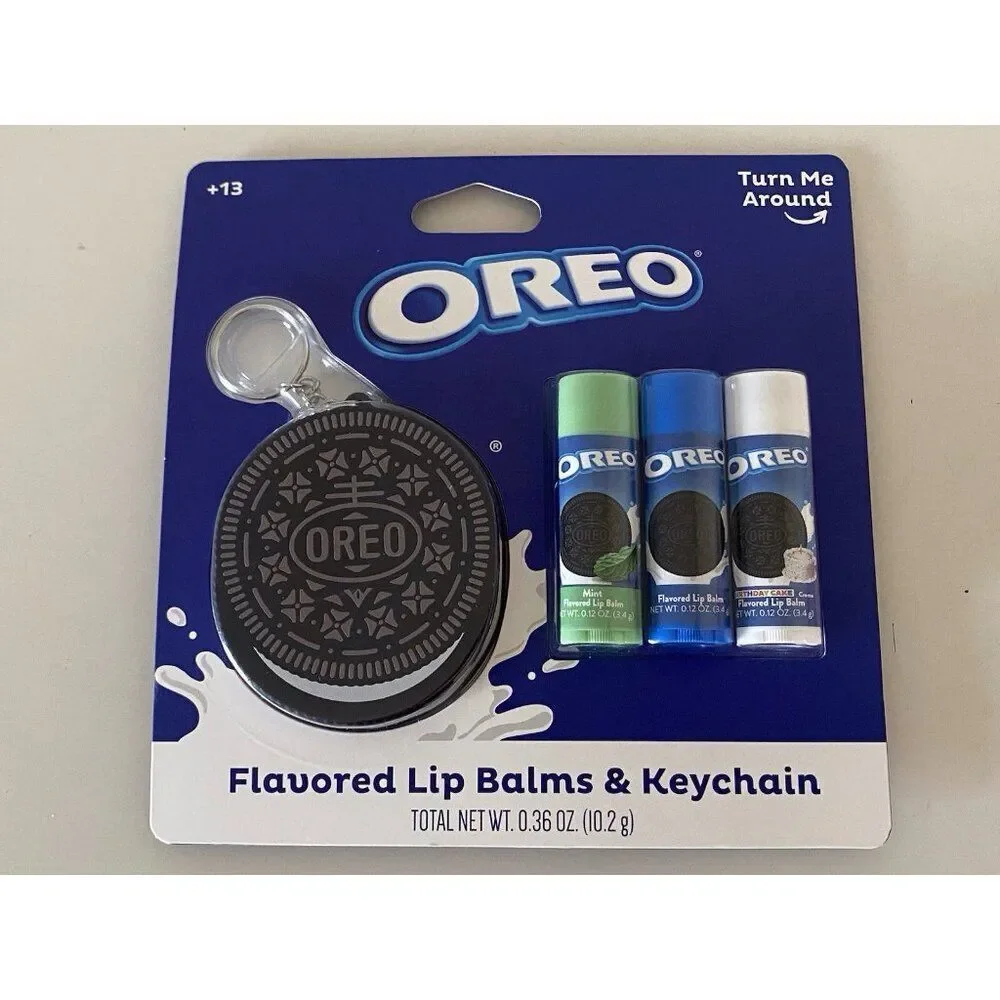 Oreo Flavored Set Of 3 Lip Balms W/Key Chain Lip Balm Holder Mint Birthday Cake